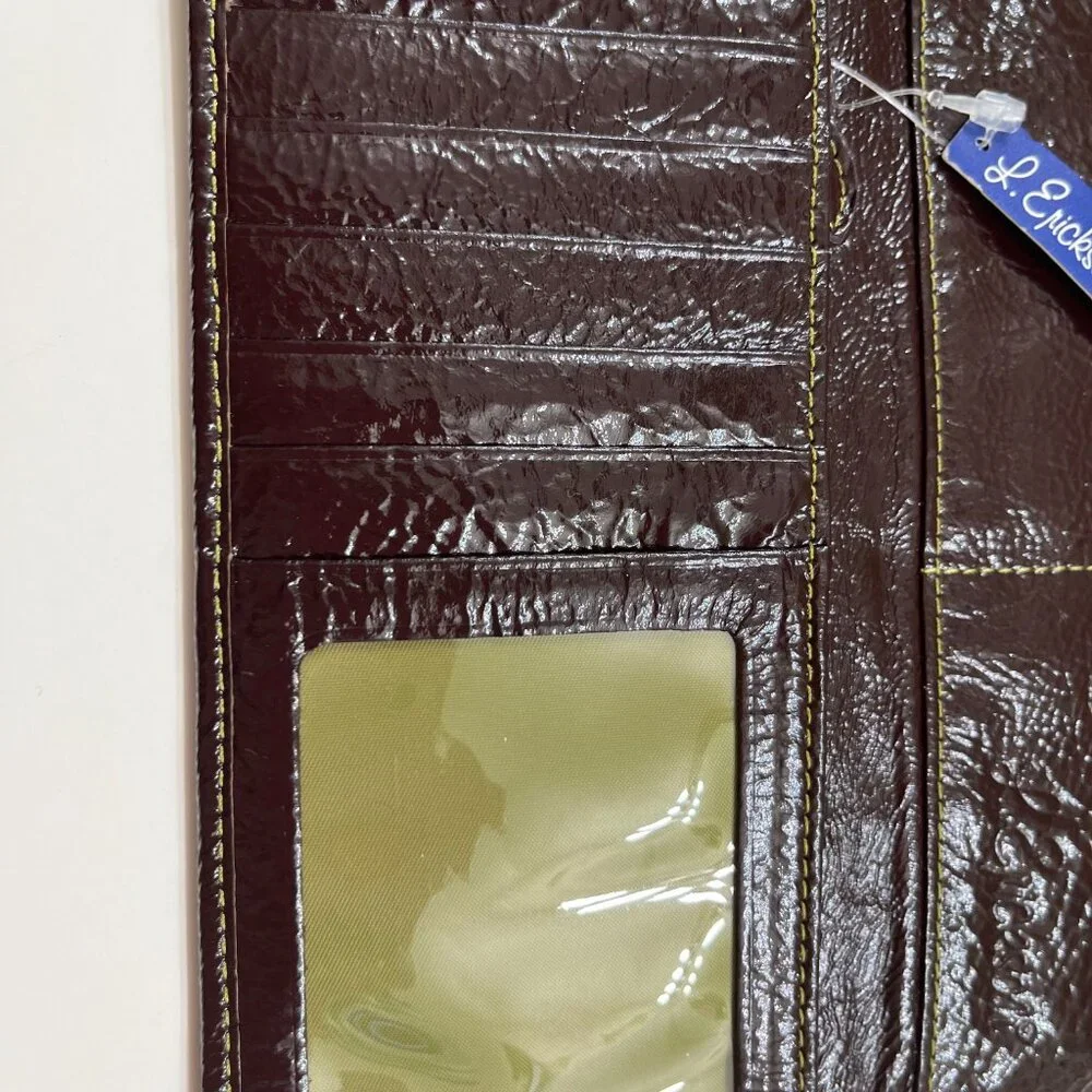 Buckle Wallet / Clutch - Shiny Brown Faux Leather - Multi-Pocket - NWT
